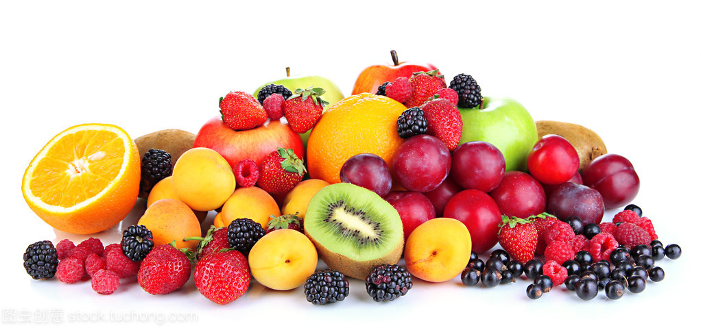 新鲜水果与浆果的白色隔离艺术